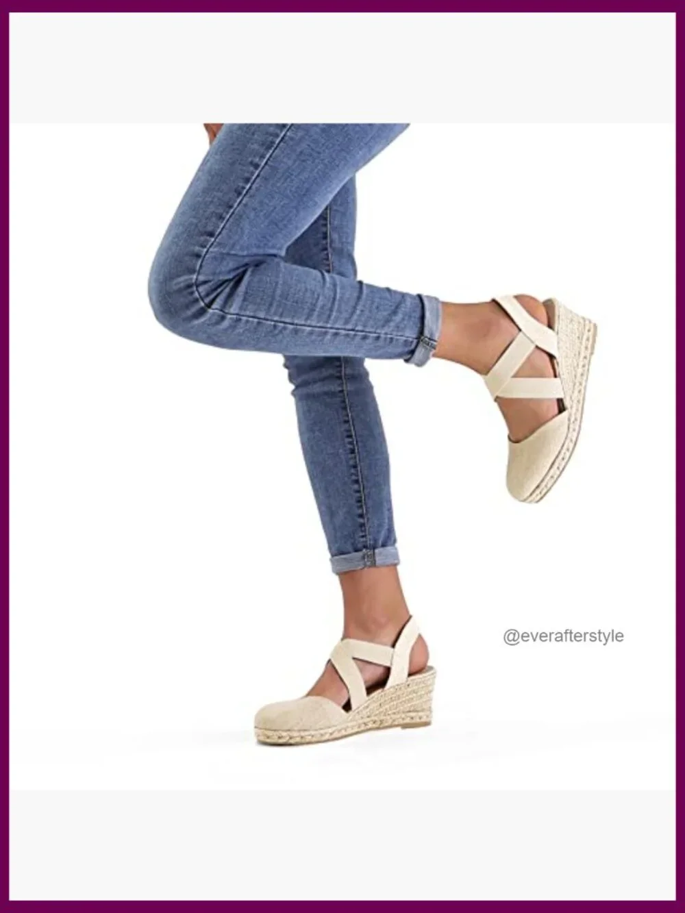 Women's Closed Toe Crisscross Elastic Ankle Strap Platform Espadrille Wedge